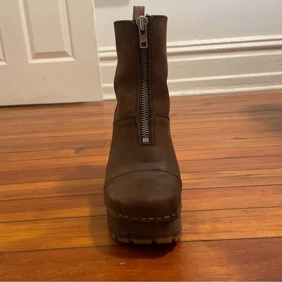 Swedish Hasbeens Zip Front Platform Clog Boot Scandi Size 41 Women Brown Nubuck - Picture 6 of 12
